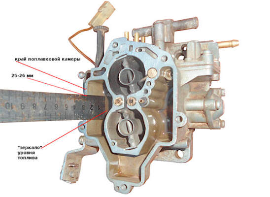 Уровень топлива в карбюраторе