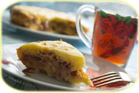 Заливной пирог на с фаршем и тушеной капустой в мультиварке