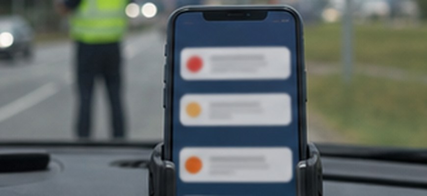 Уведомление о штрафе на телефоне в автомобиле без читаемого текста