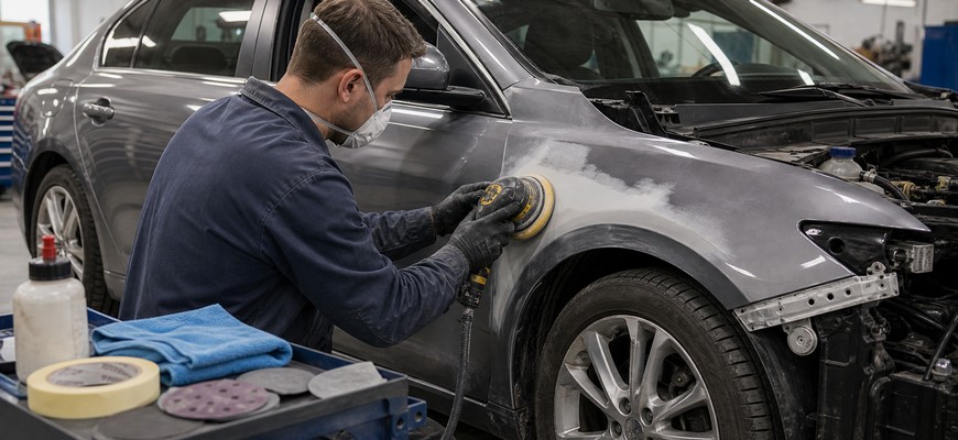 Локальный кузовной ремонт и полировка крыла автомобиля