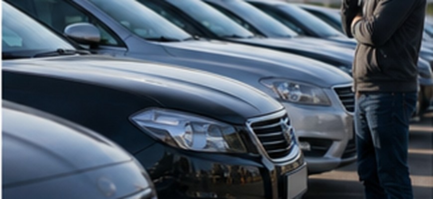 Выбор подержанного автомобиля на стоянке без логотипов